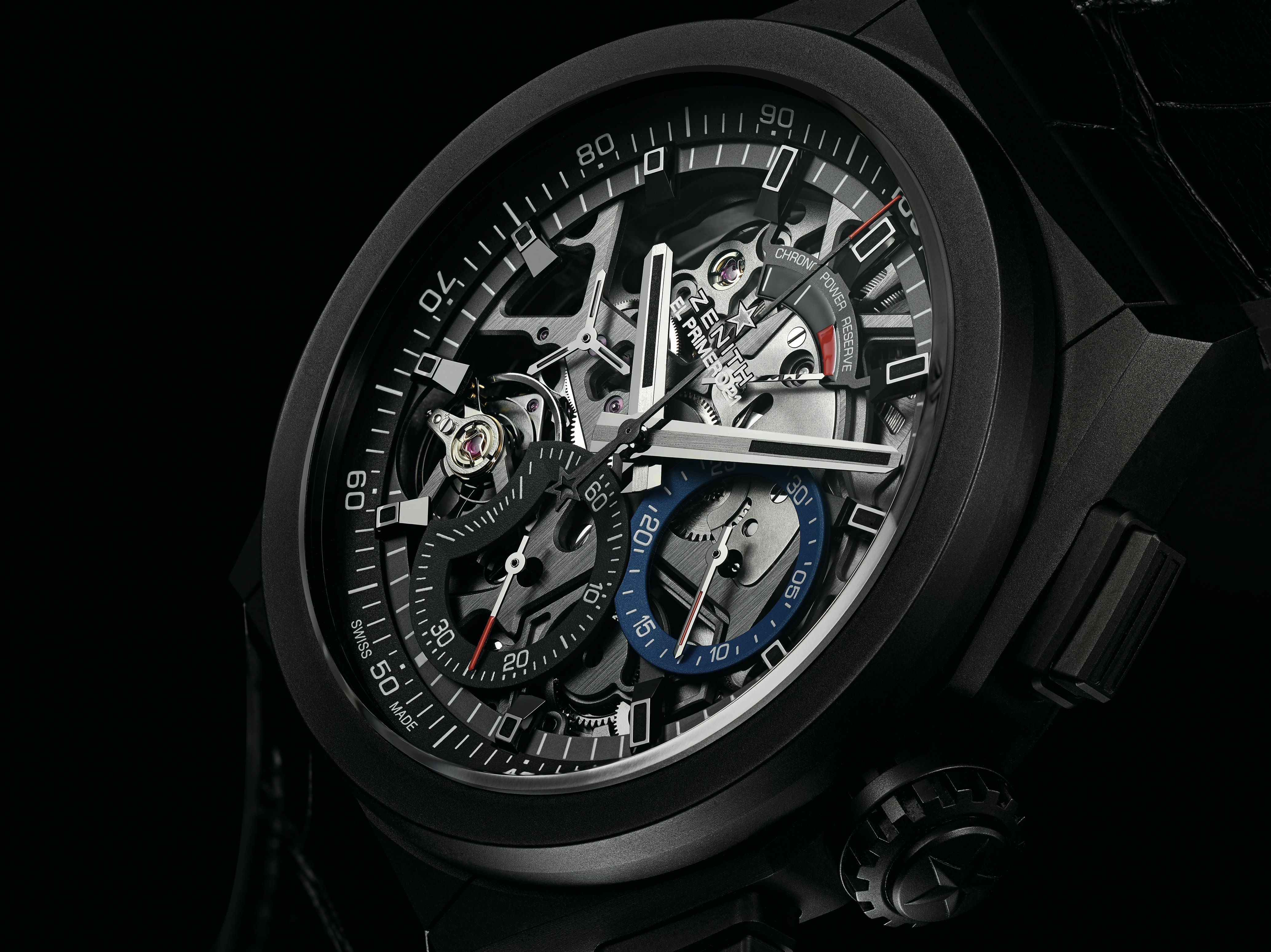 Montres Zenith DEFY El Primero 21 Black Ceramic avec bracelet en cuir